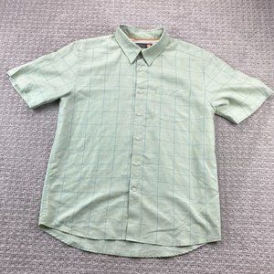 QUIKSILVER Shirt Men Large L Green Blue Checkered Button Up Waterman Collection
